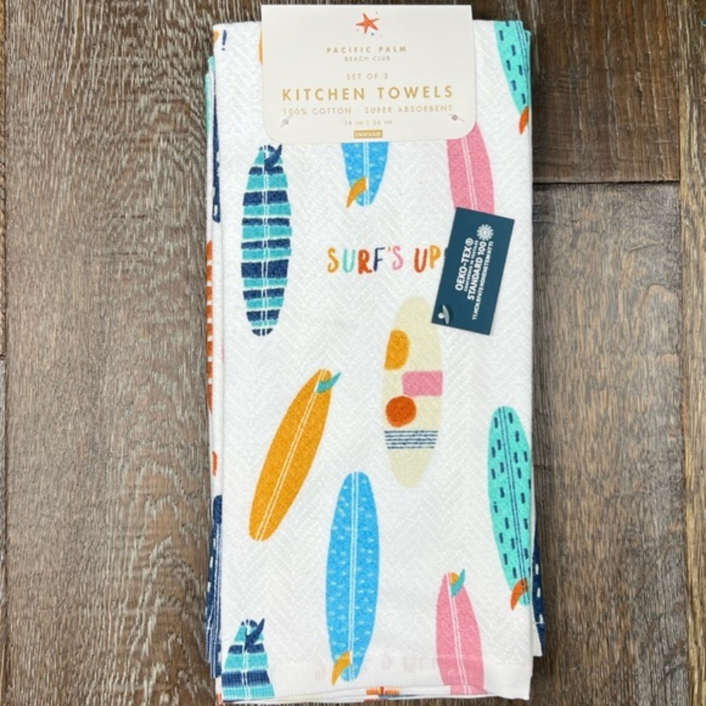 Pacific Palm - ‘Surf’s Up’ dish towels (3). NWT.